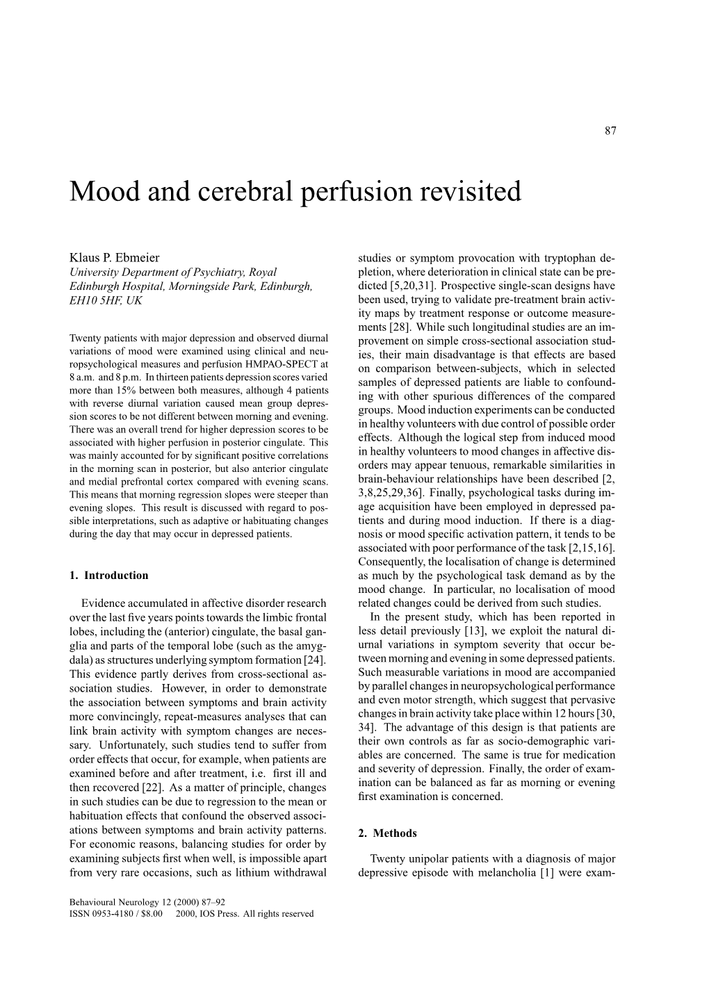 Mood and Cerebral Perfusion Revisited