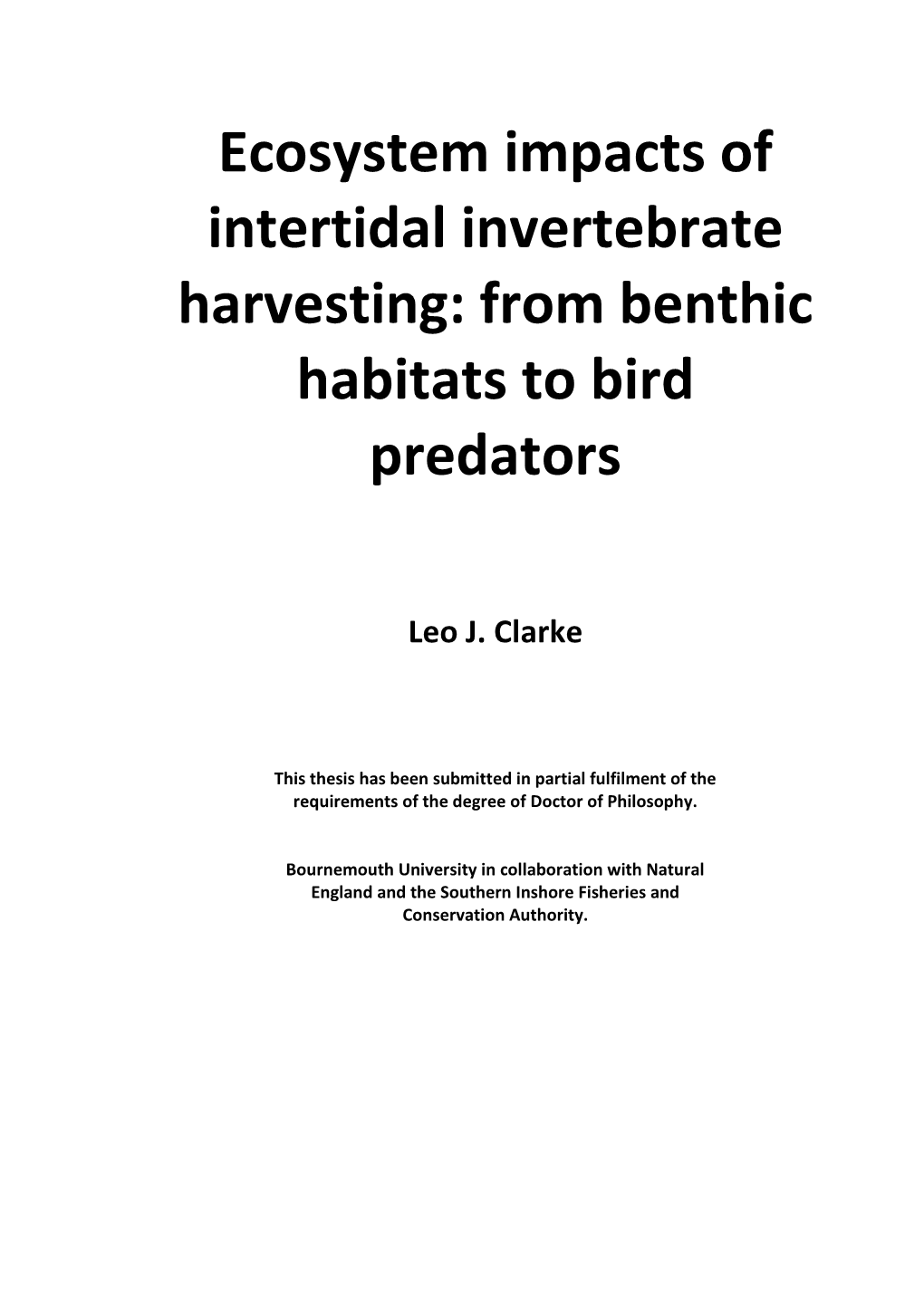 Ecosystem Impacts of Intertidal Invertebrate Harvesting: from Benthic Habitats to Bird