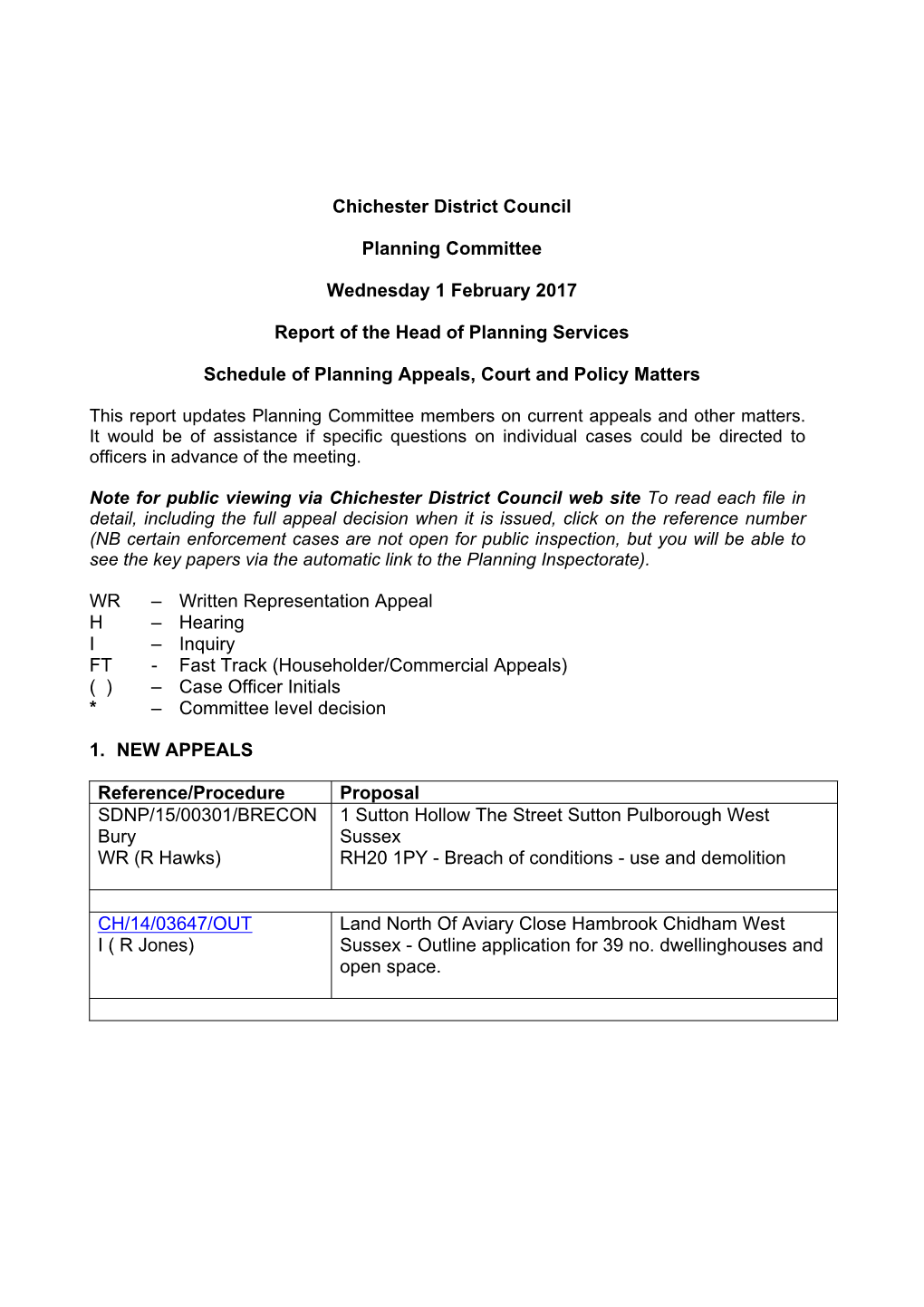 Chichester District Council Planning Committee Wednesday 1 February