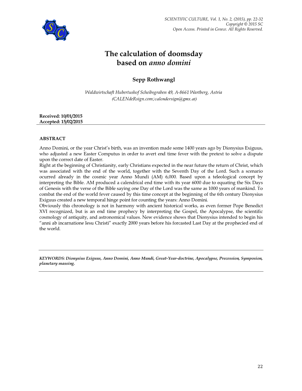 The Calculation of Doomsday Based on Anno Domini