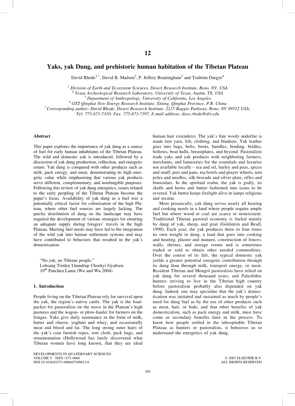 12 Yaks, Yak Dung, and Prehistoric Human Habitation of the Tibetan