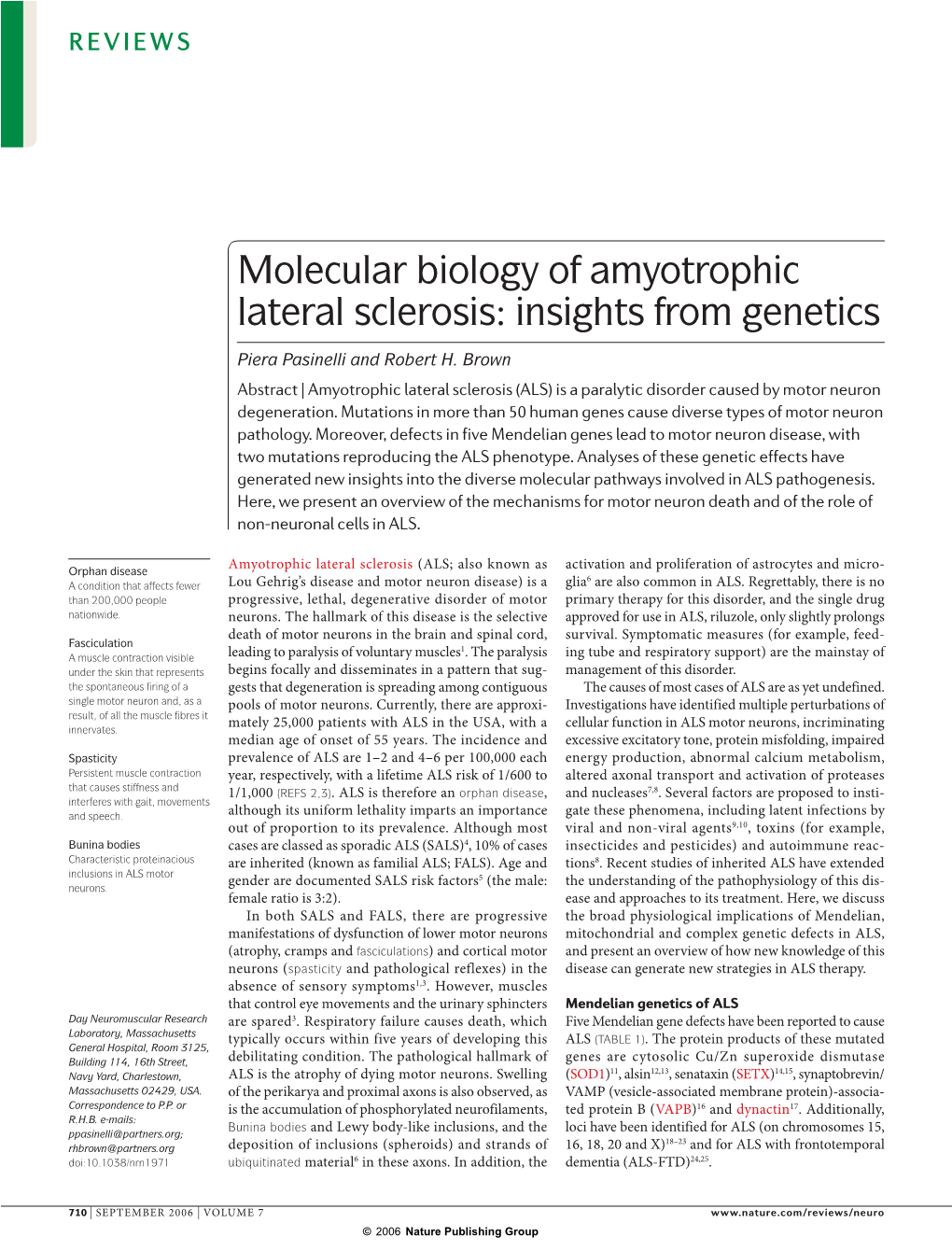 Molecular Biology of Amyotrophic Lateral Sclerosis: Insights from Genetics
