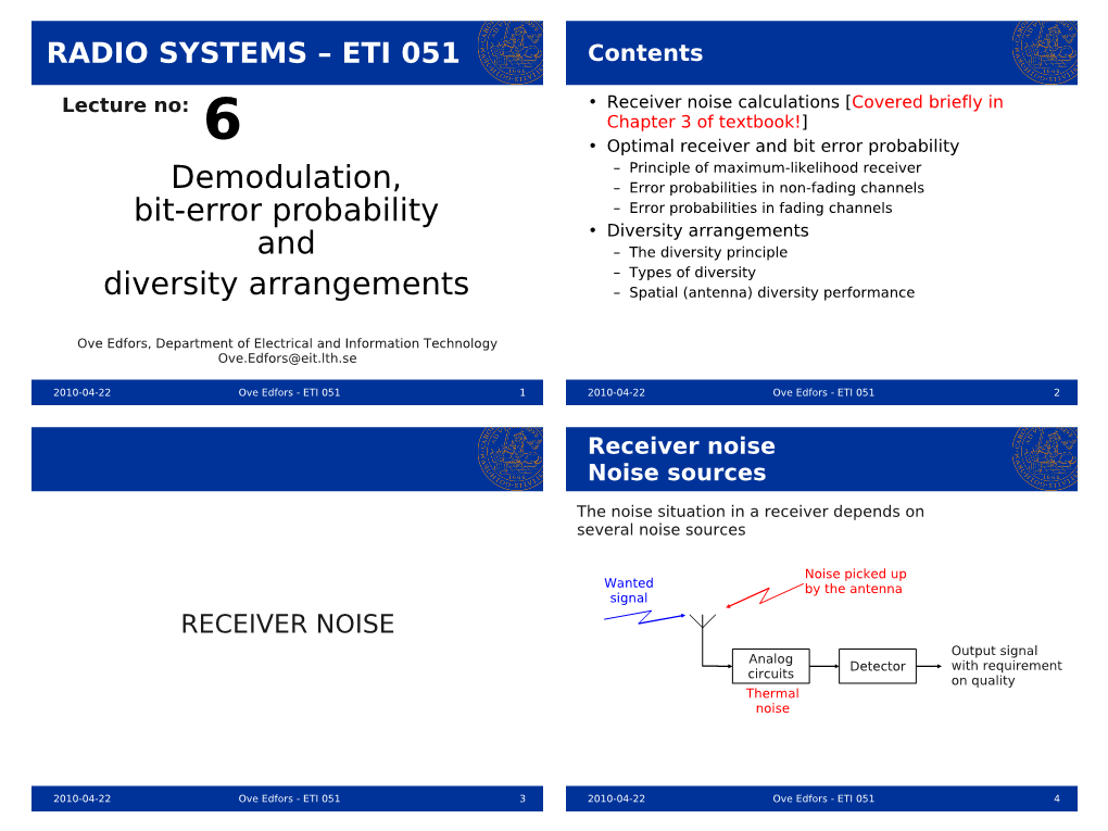 Demodulation, Bit-Error Probability and Diversity Arrangements