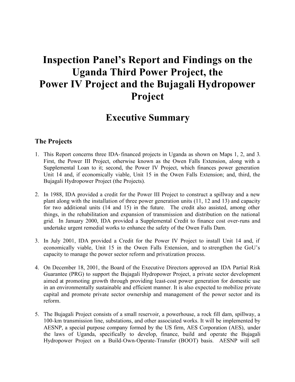 Inspection Panel's Report and Findings on the Uganda Third