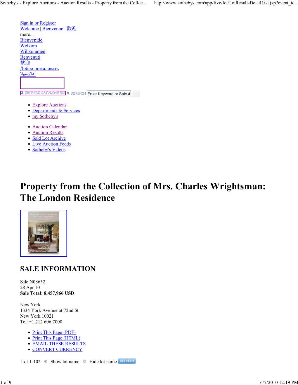 Sotheby's - Explore Auctions - Auction Results - Property from the Collec