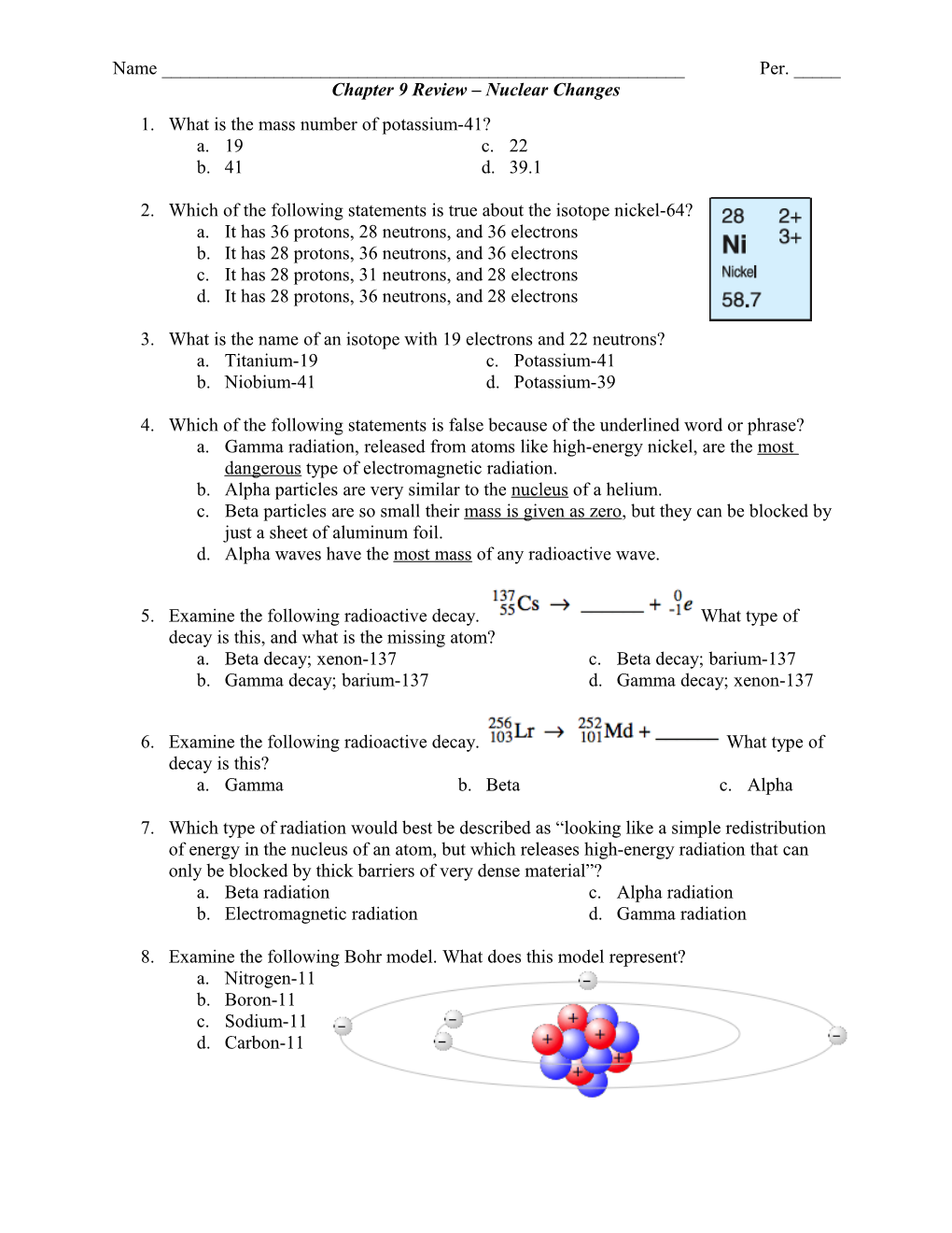 Chapter 9 Review Nuclear Changes