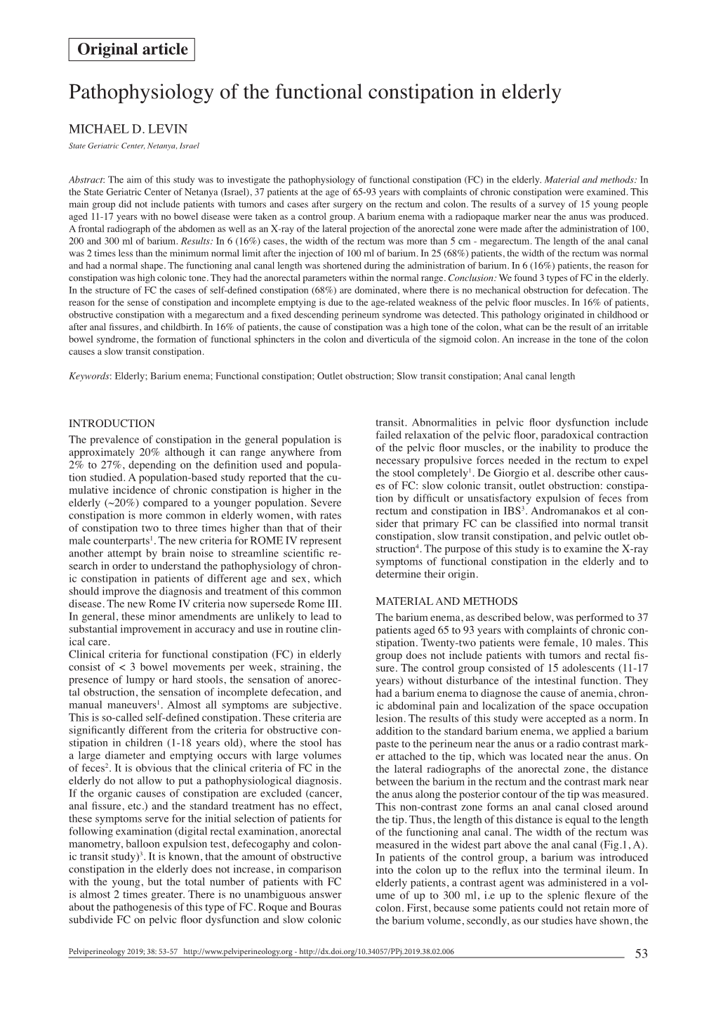 Pathophysiology of the Functional Constipation in Elderly