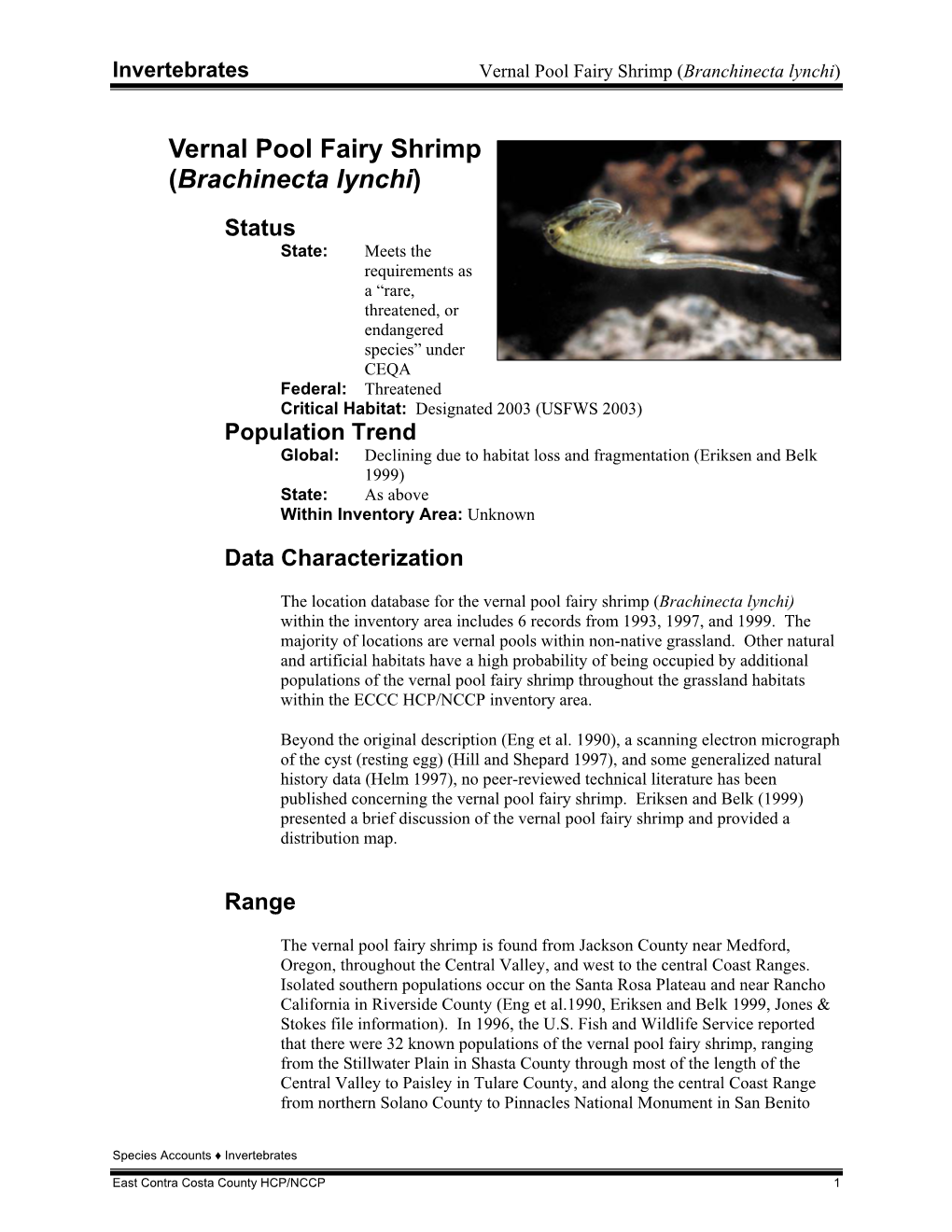 Invertebrates Vernal Pool Fairy Shrimp (Branchinecta Lynchi)