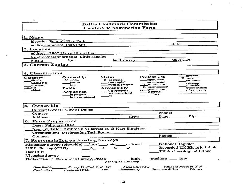 Pike Park Landmark Nomination.Pdf