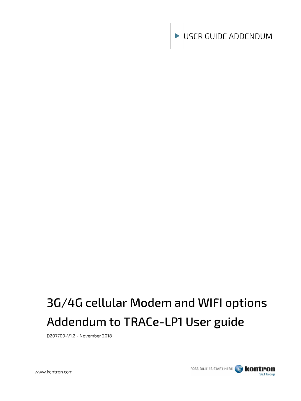 3G/4G Cellular Modem and WIFI Options Addendum to Trace-LP1 User Guide