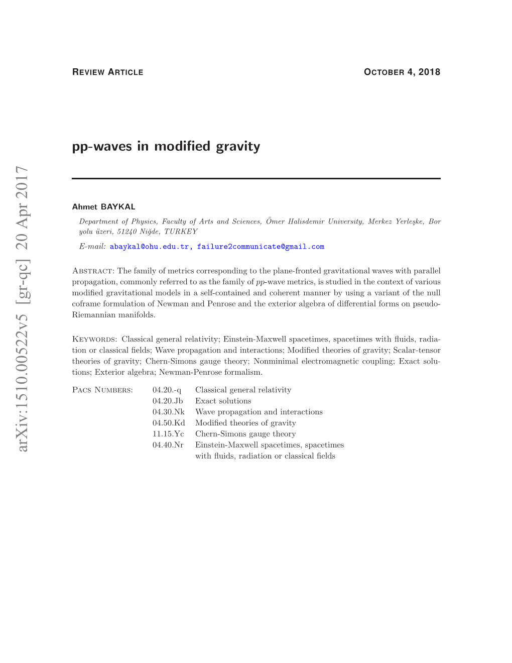 Pp-Waves in Modified Gravity