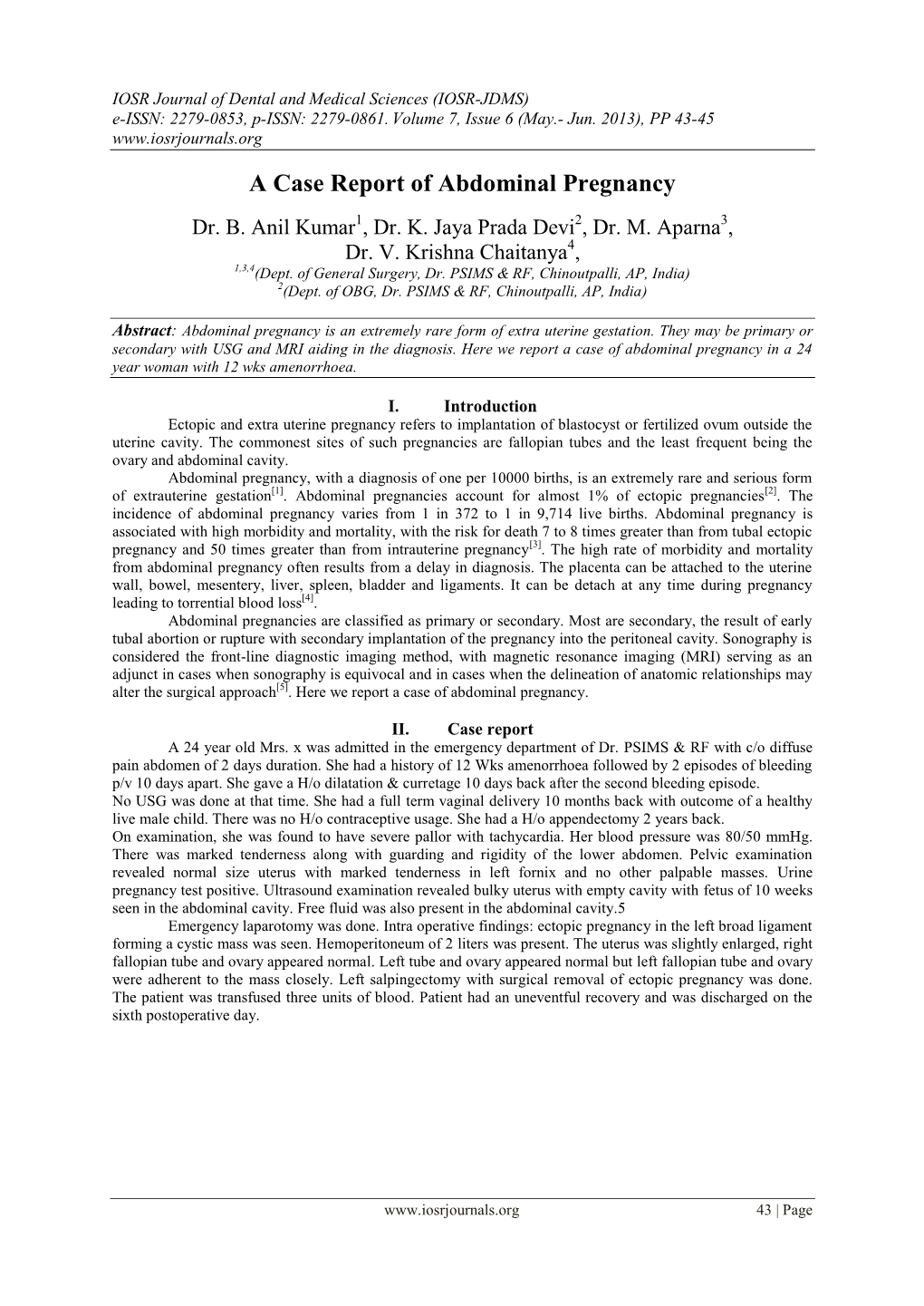 A Case Report of Abdominal Pregnancy