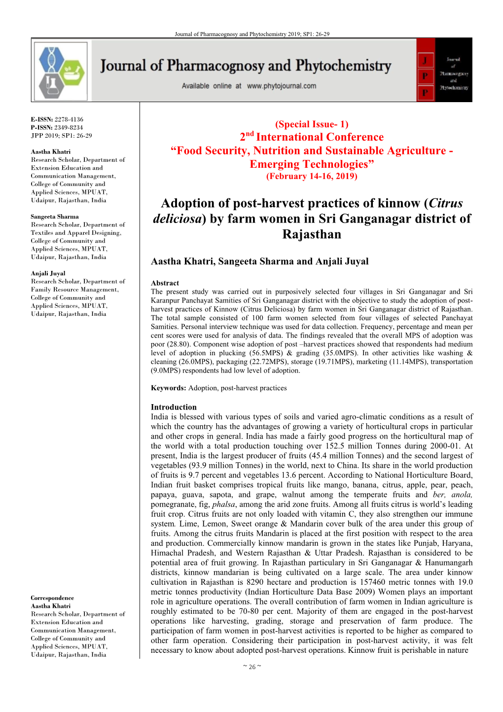 Adoption of Post-Harvest Practices of Kinnow (Citrus Deliciosa)