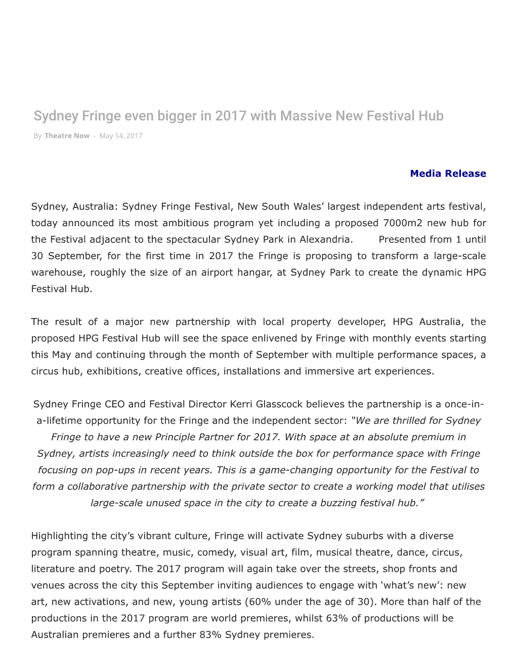 Sydney Fringe Even Bigger in 2017 with Massive New Festival Hub