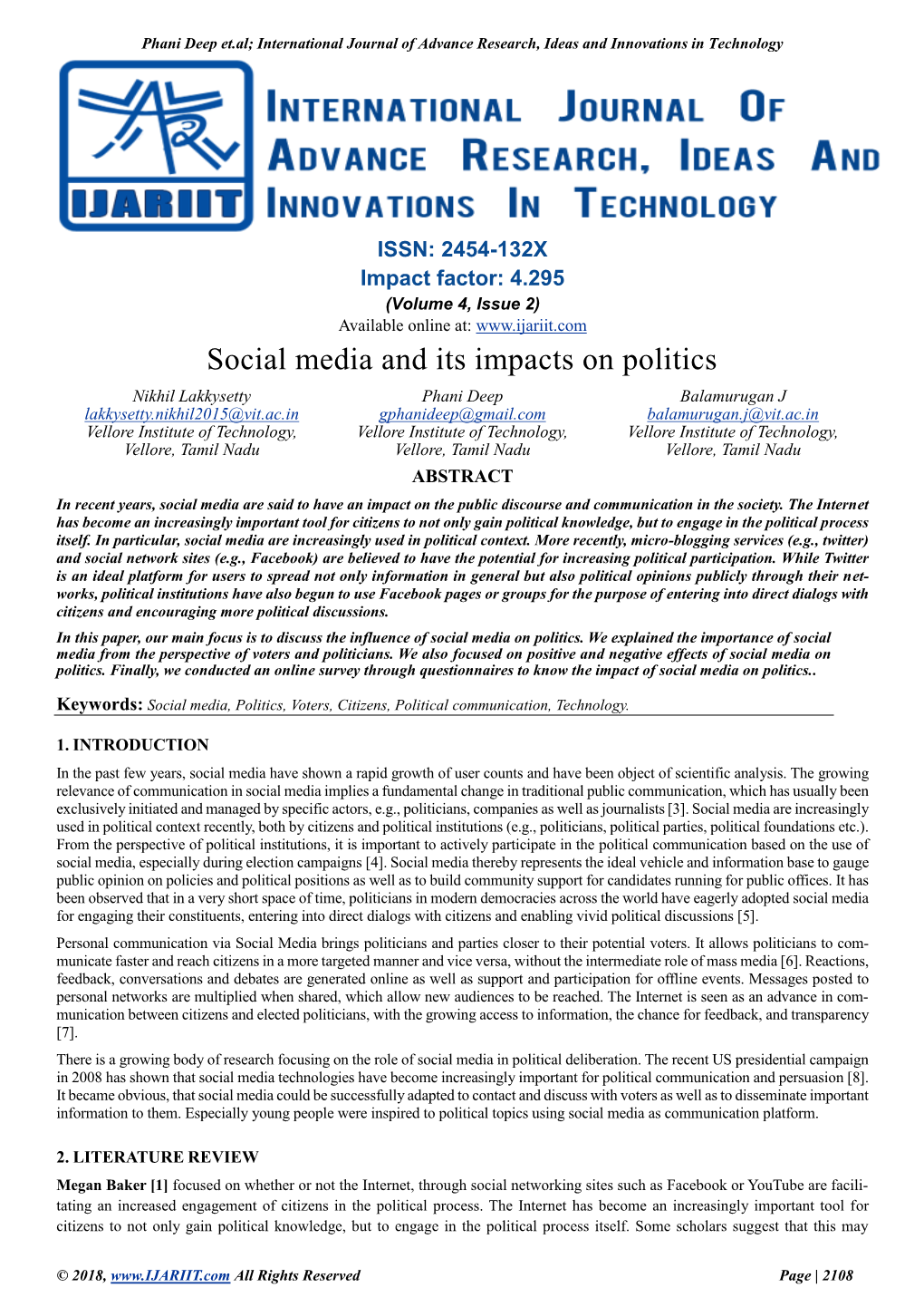 Social Media and Its Impacts on Politics