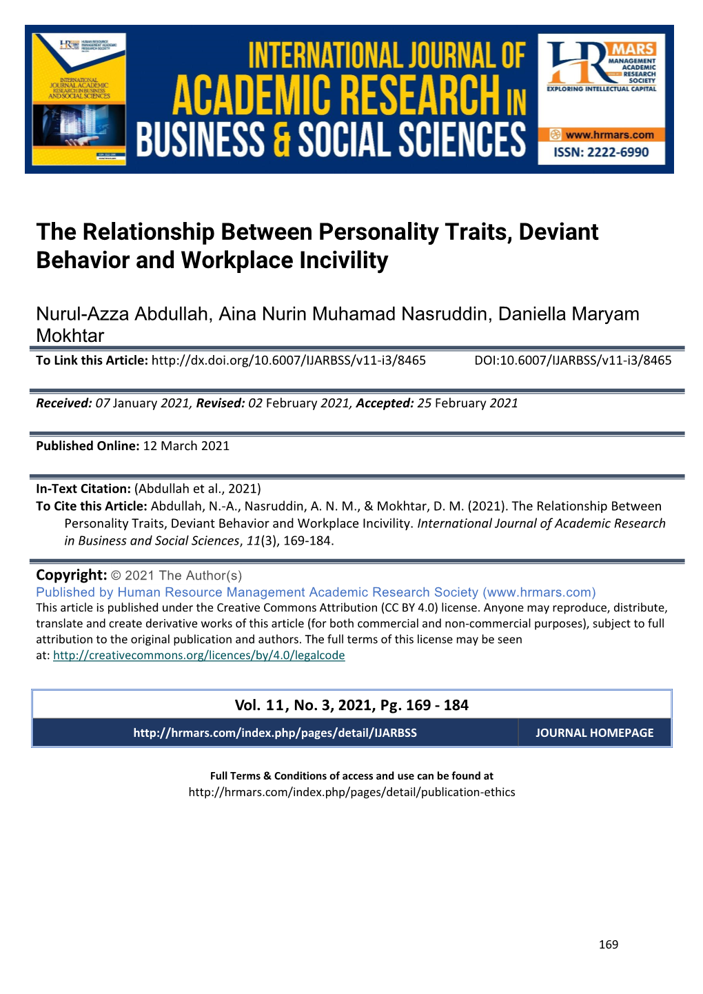The Relationship Between Personality Traits, Deviant Behavior and Workplace Incivility