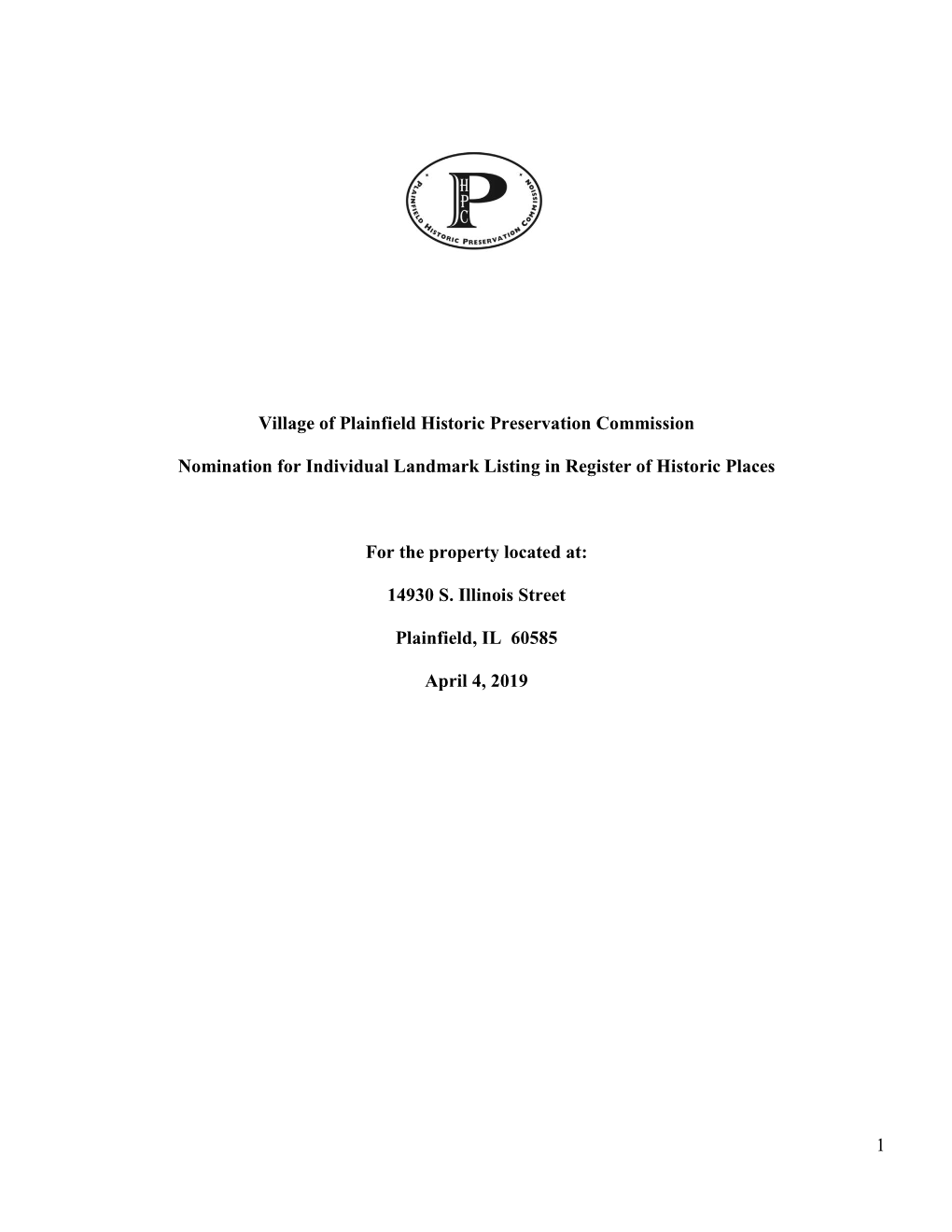 Landmark Nomination for 14930 S. Illinois Street.Pdf