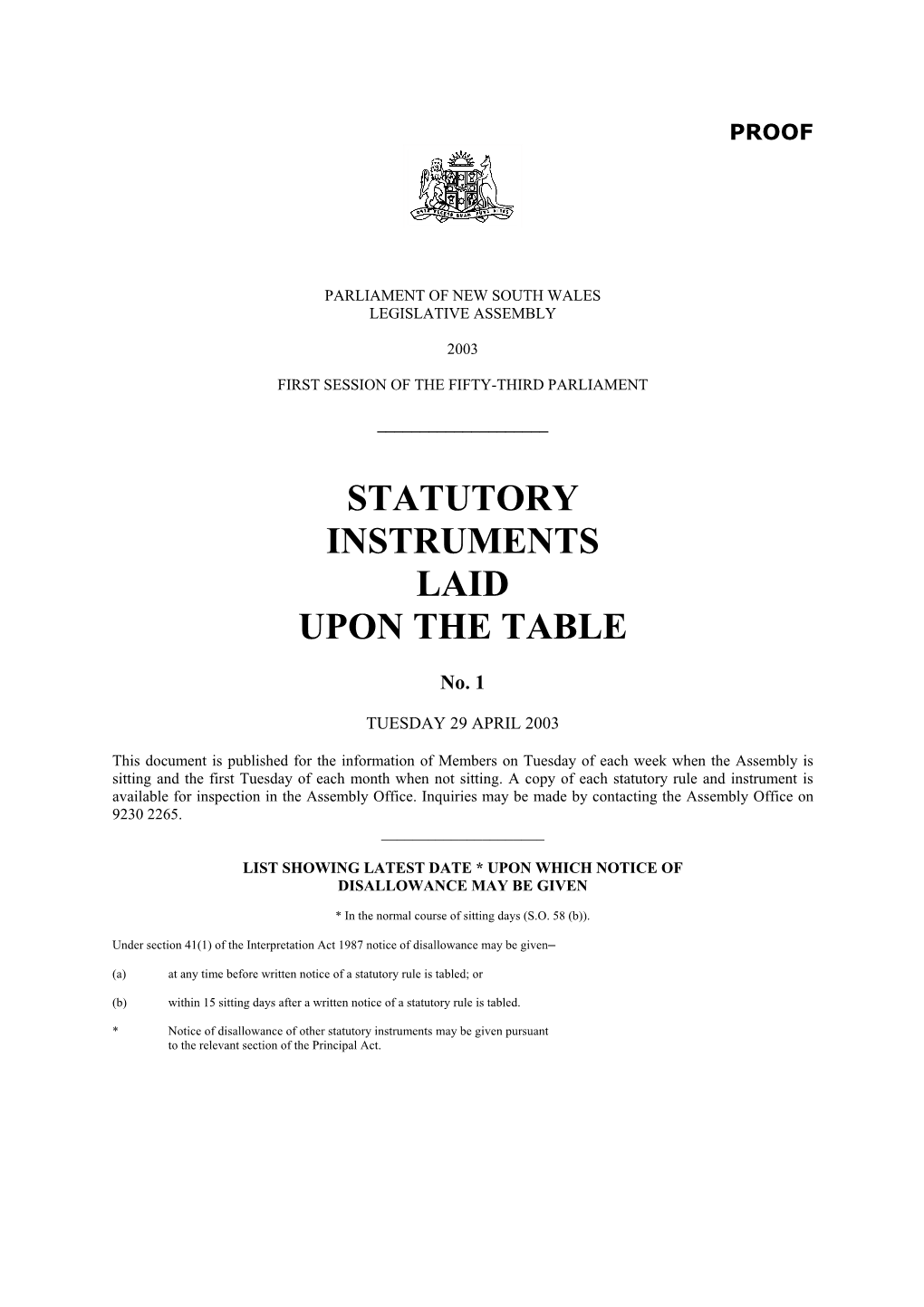 Statutory Instruments Laid Upon the Table