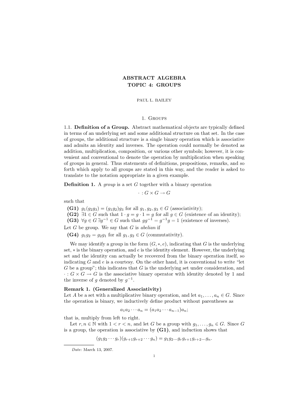 Abstract Algebra Topic 4: Groups