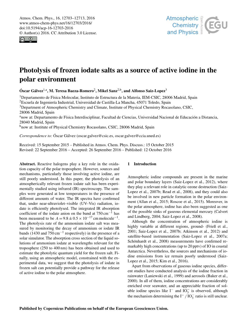 Photolysis of Frozen Iodate Salts As a Source of Active Iodine in the Polar Environment