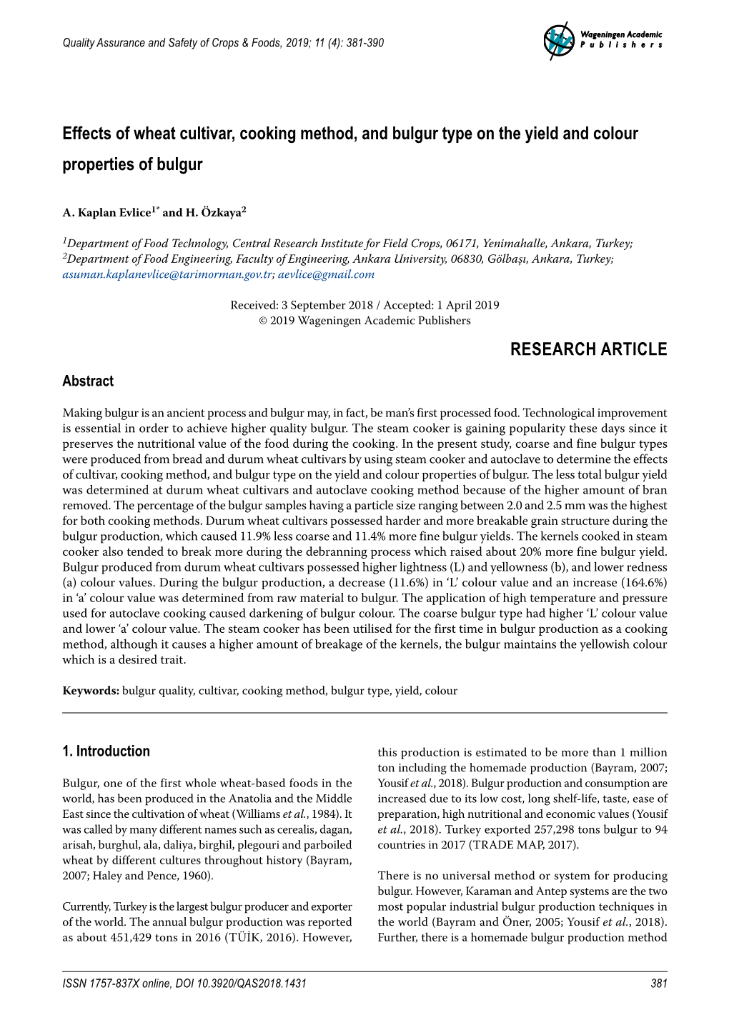 Quality Assurance and Safety of Crops & Foods