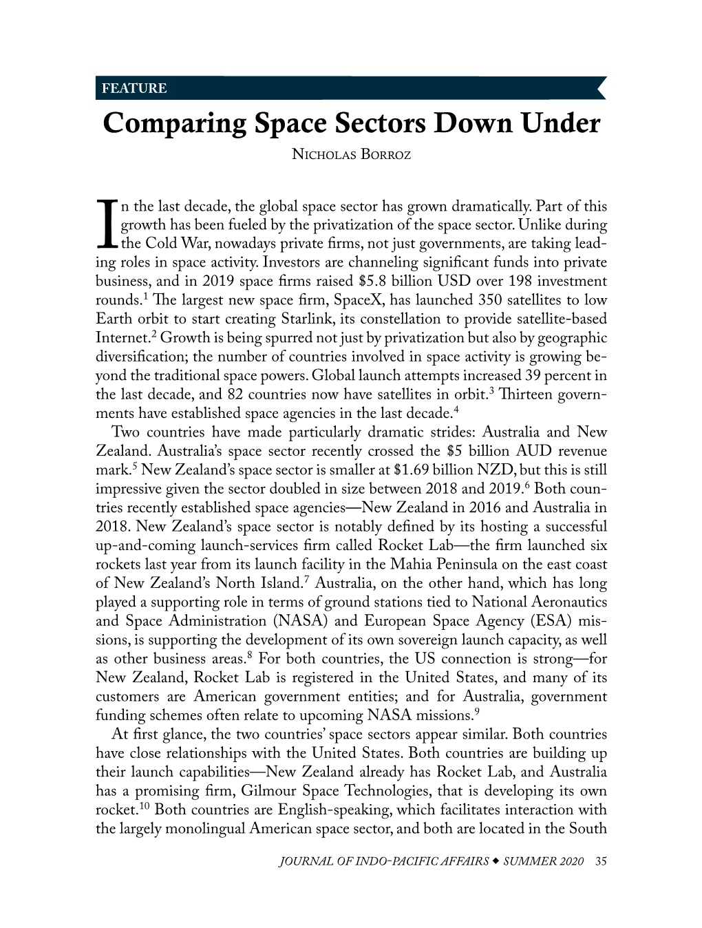Comparing Space Sectors Down Under Nicholas Borroz