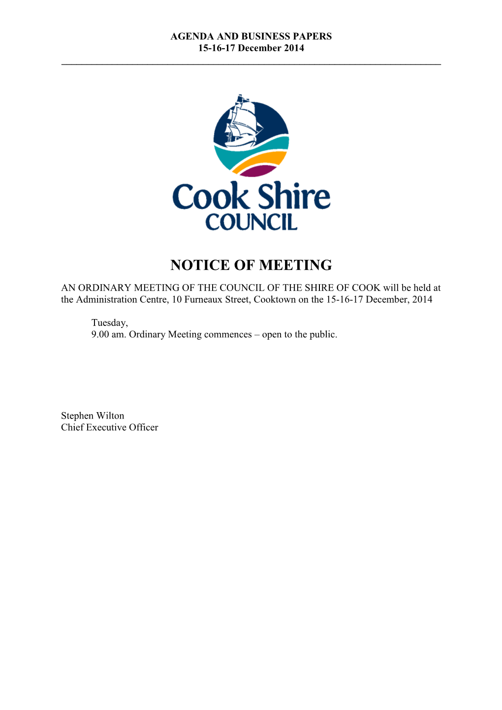 Cook Shire Council Agenda