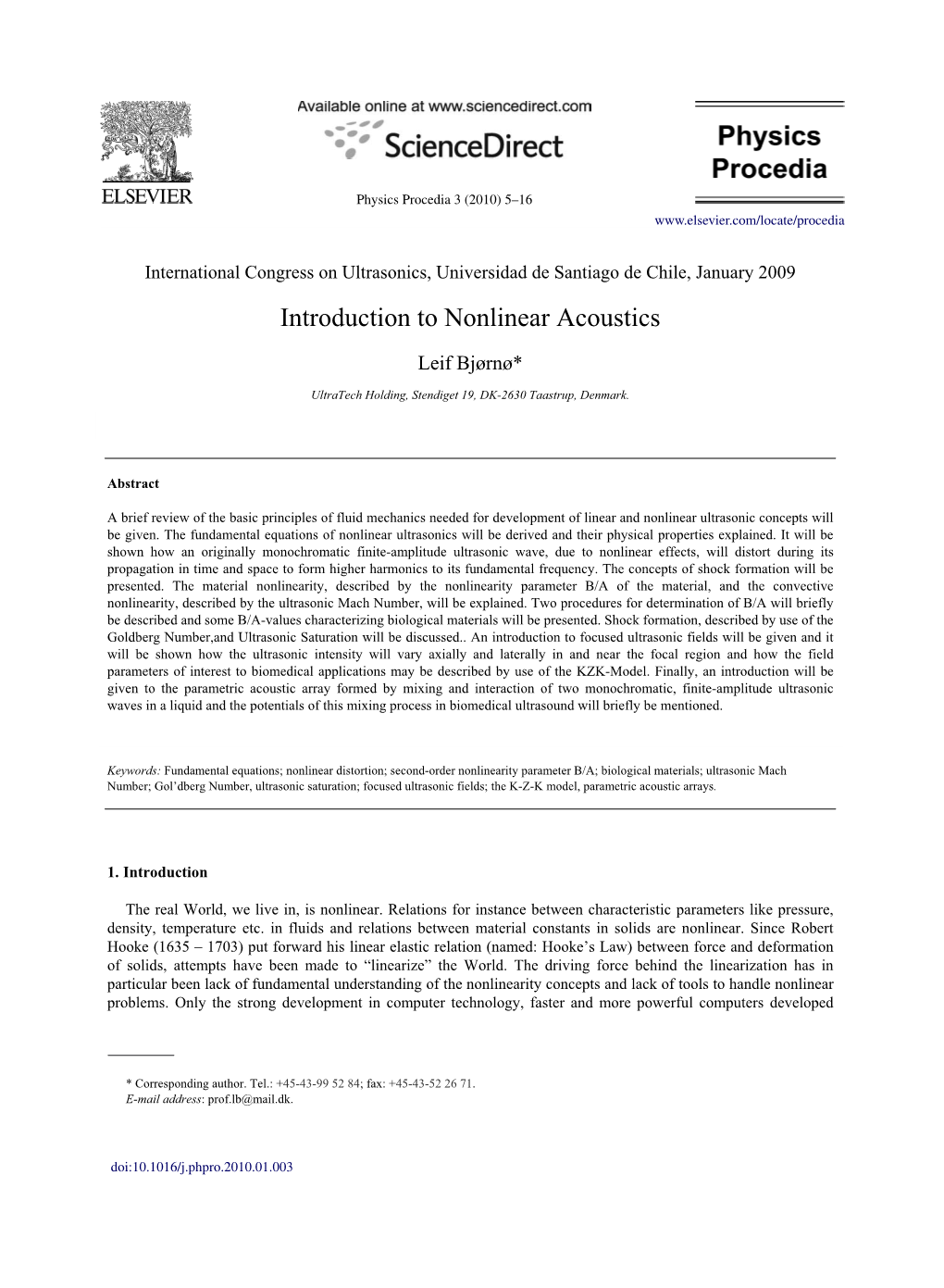 Introduction to Nonlinear Acoustics