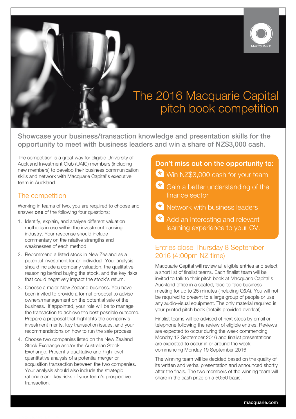 The 2016 Macquarie Capital Pitch Book Competition