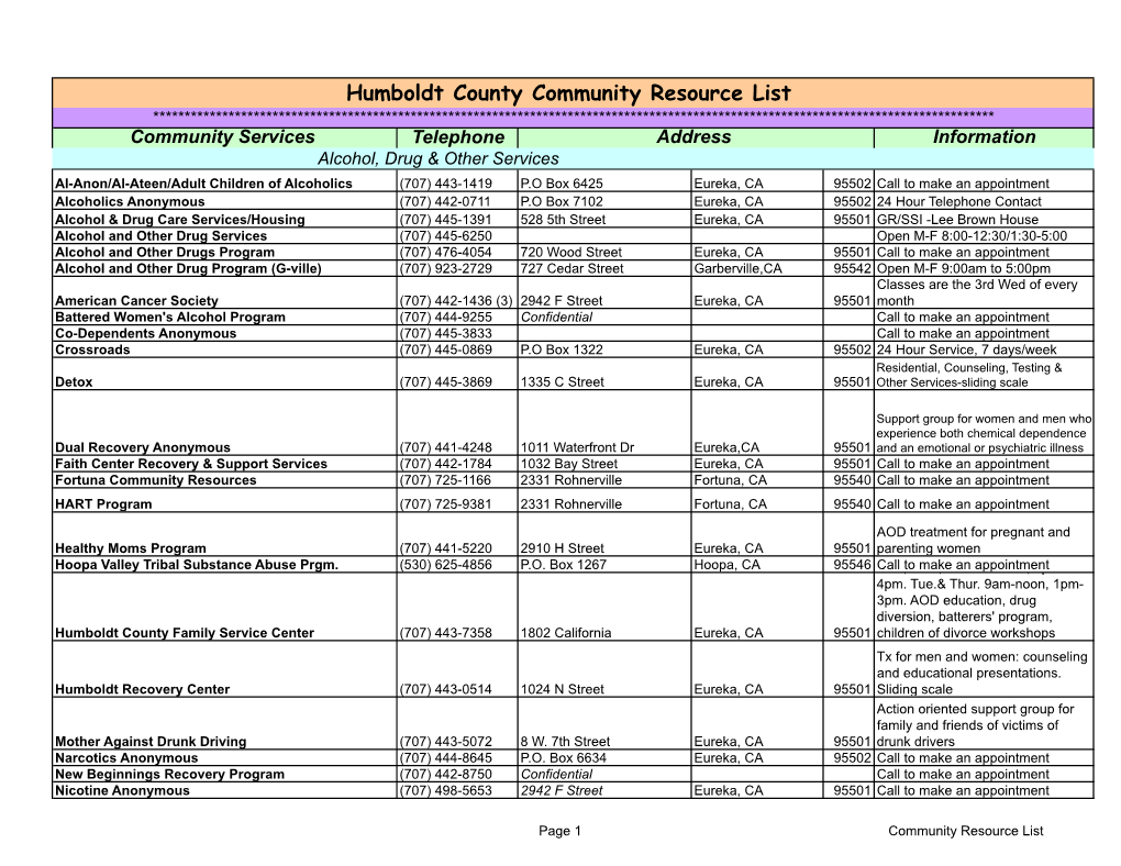 Humboldt County Community Resource List