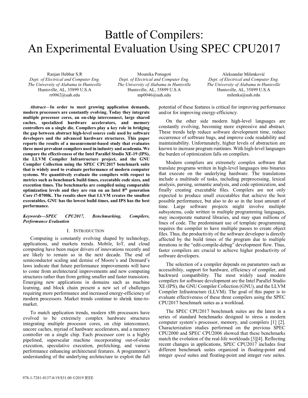 Battle of Compilers: an Experimental Evaluation Using SPEC CPU2017