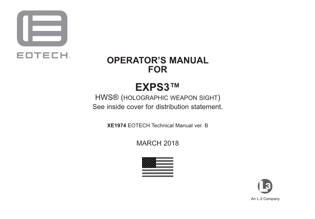 EXPS3™ HWS® (HOLOGRAPHIC WEAPON SIGHT) See Inside Cover for Distribution Statement