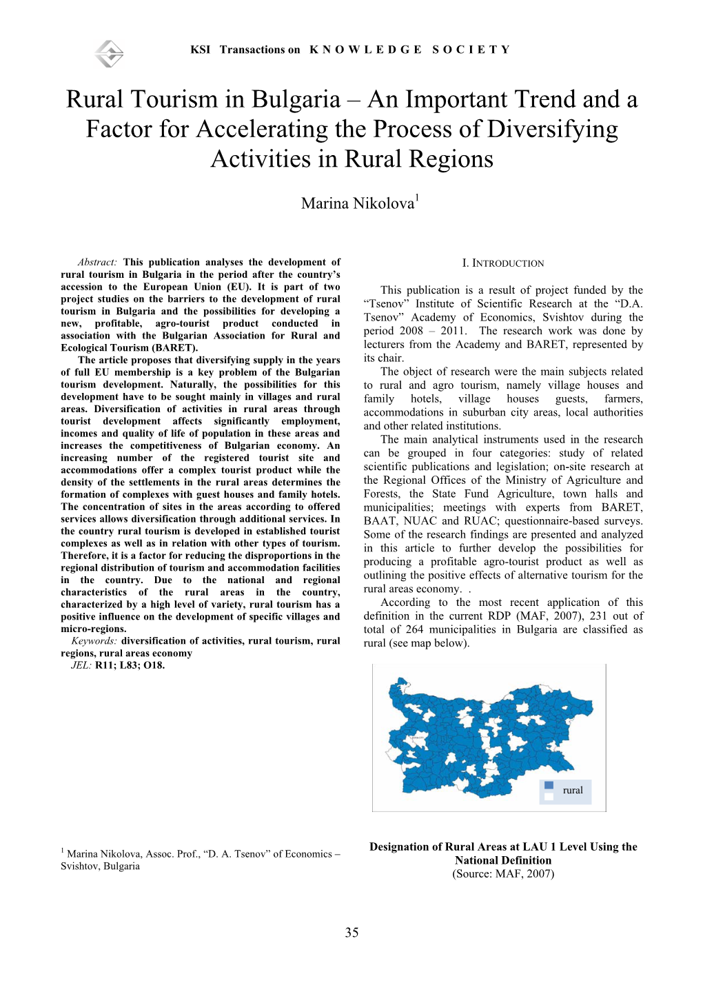 Rural Tourism in Bulgaria – an Important Trend and a Factor for Accelerating the Process of Diversifying Activities in Rural Regions