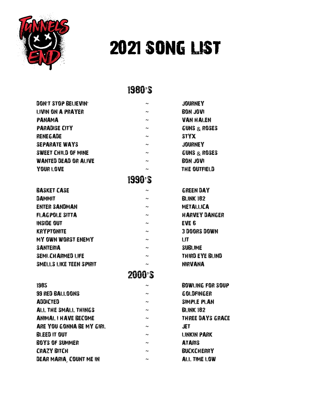 2021 Song List