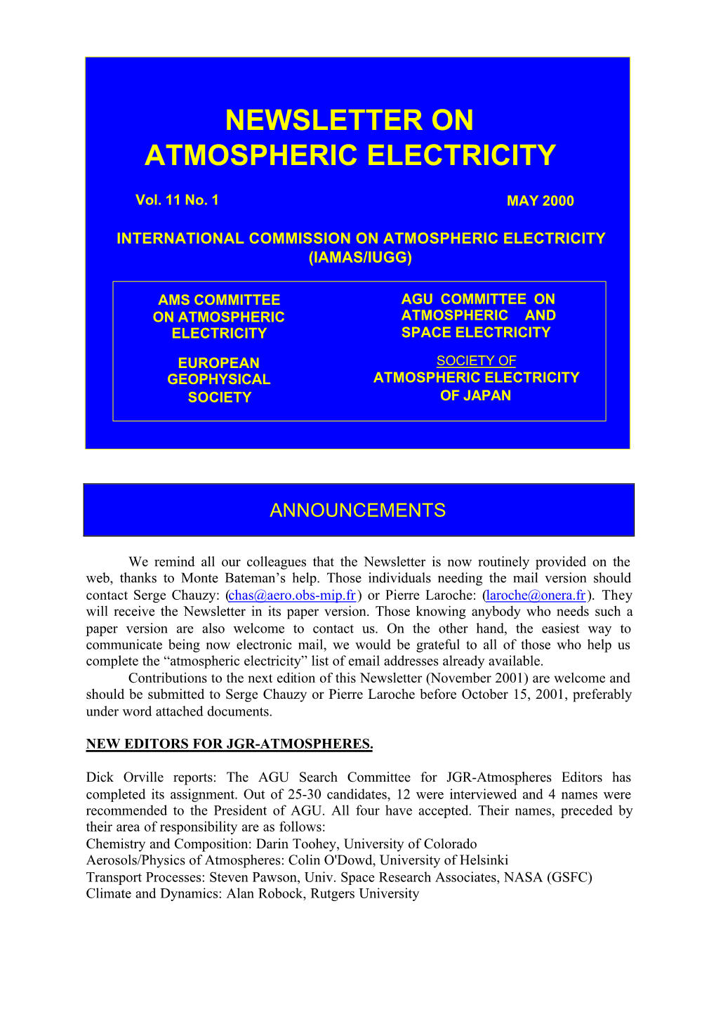 Newsletter on Atmospheric Electricity
