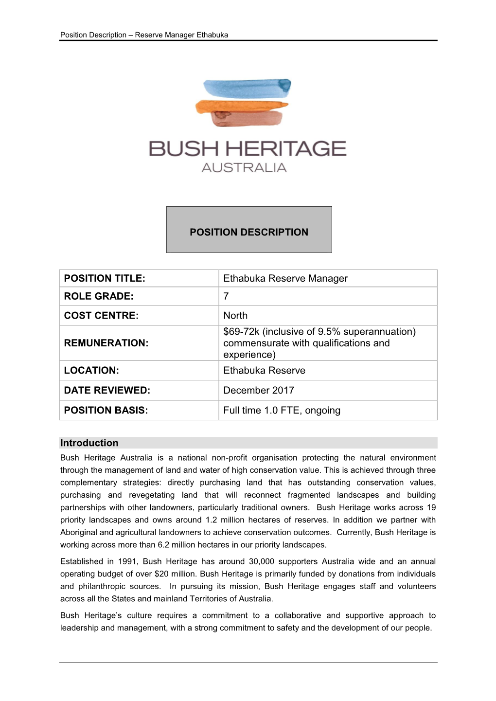 Ethabuka Reserve Manager ROLE GRADE