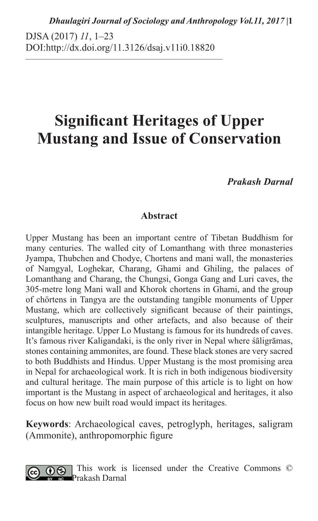 Significant Heritages of Upper Mustang and Issue of Conservation