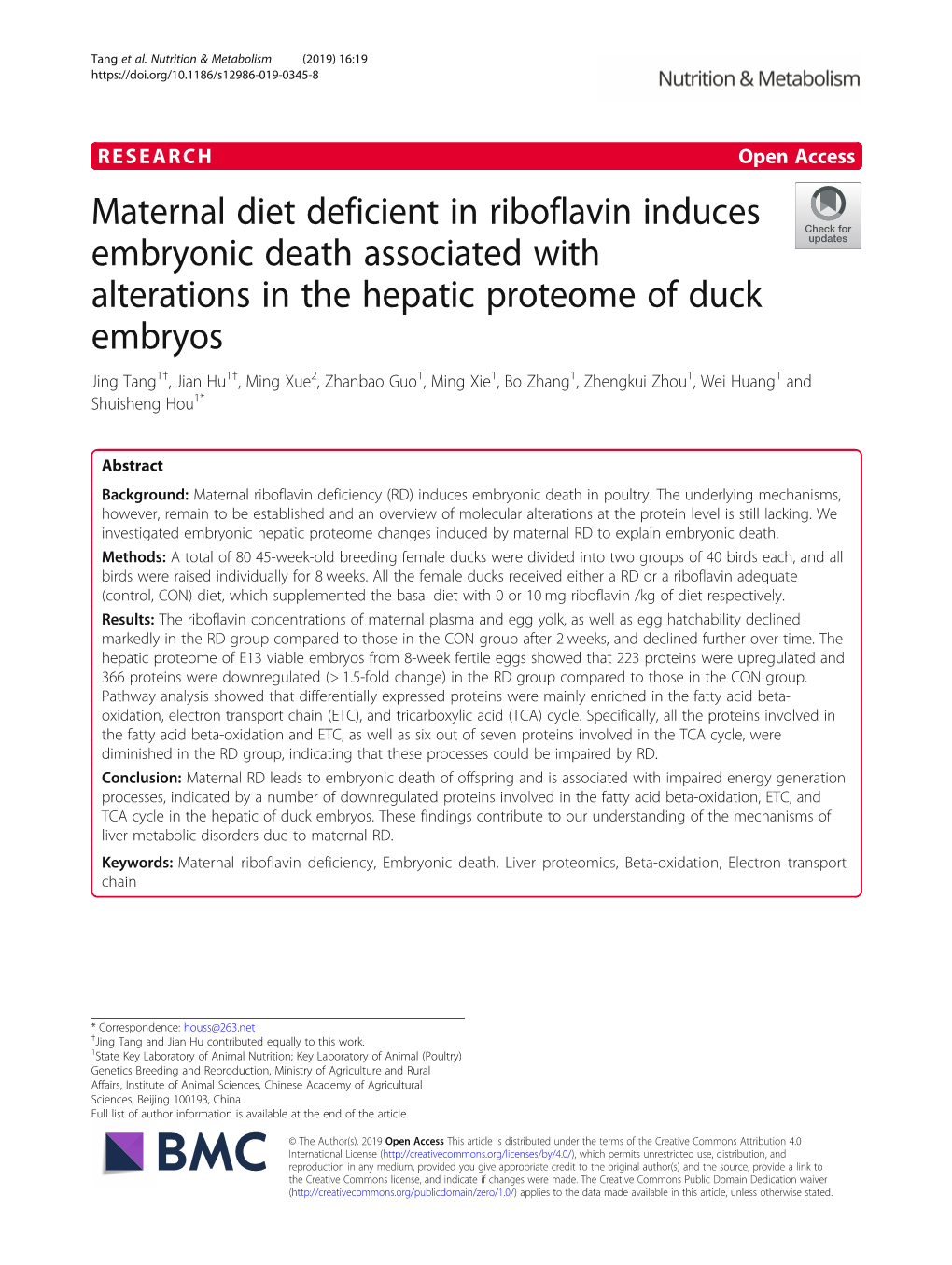 Maternal Diet Deficient in Riboflavin Induces Embryonic Death