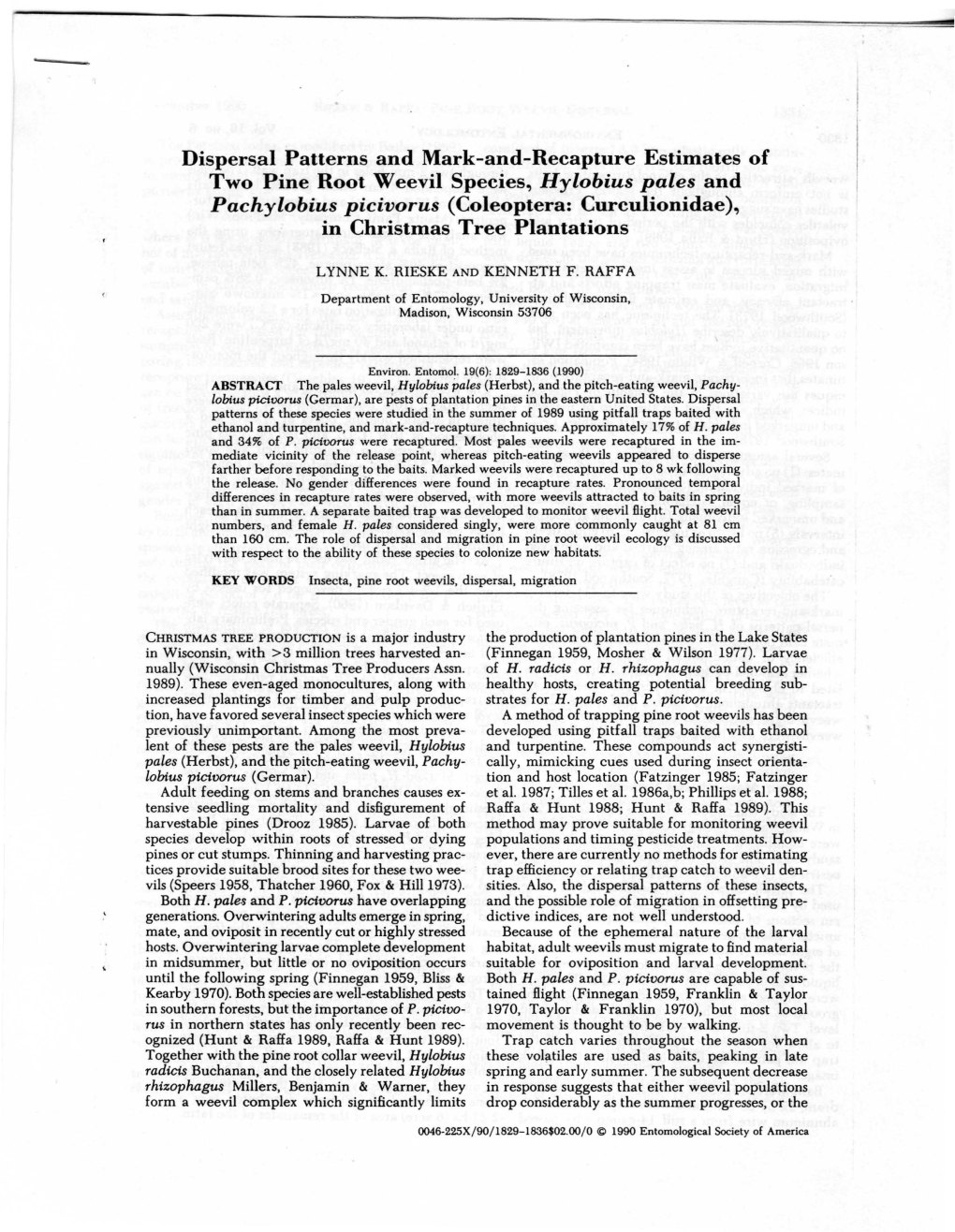 Dispersal Patterns and Mark-And-Recapture