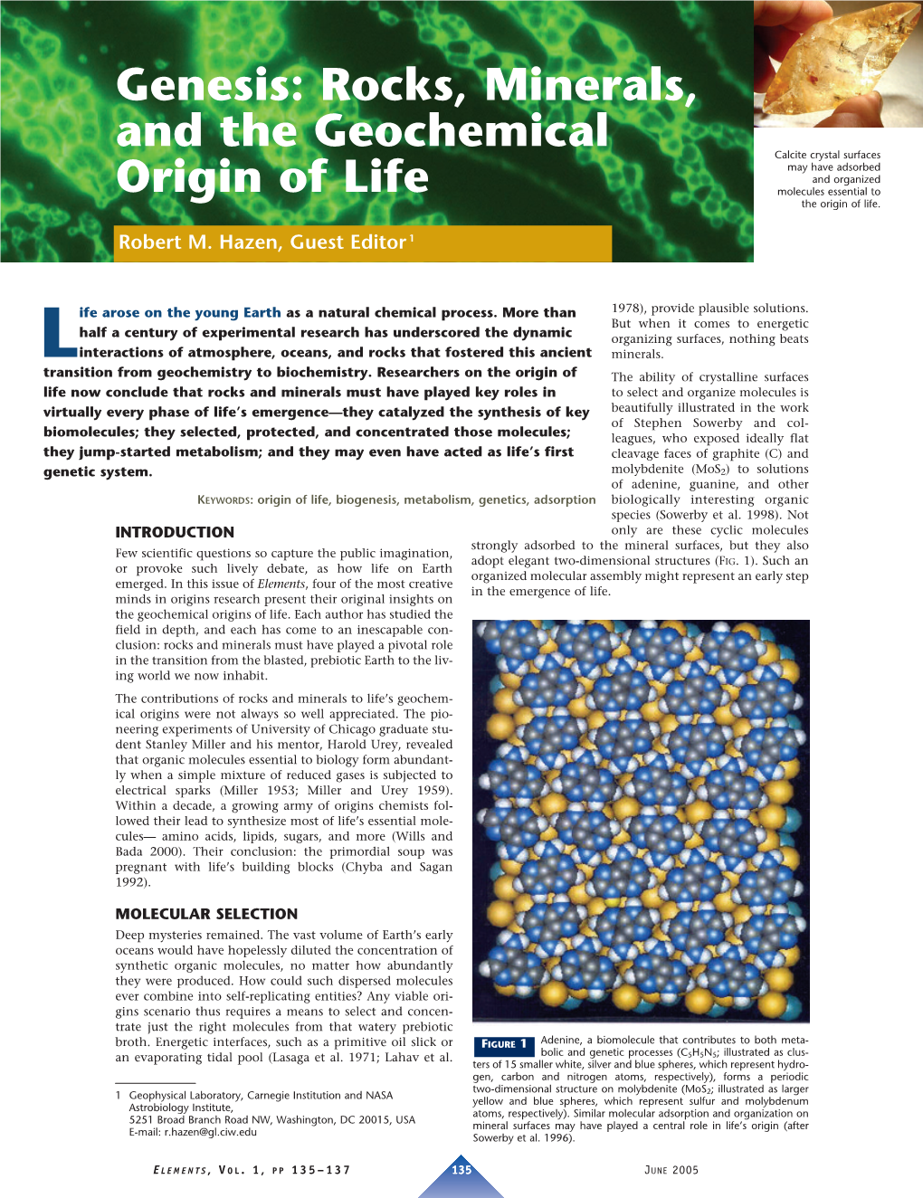 Rocks, Minerals, and the Geochemical Origin of Life