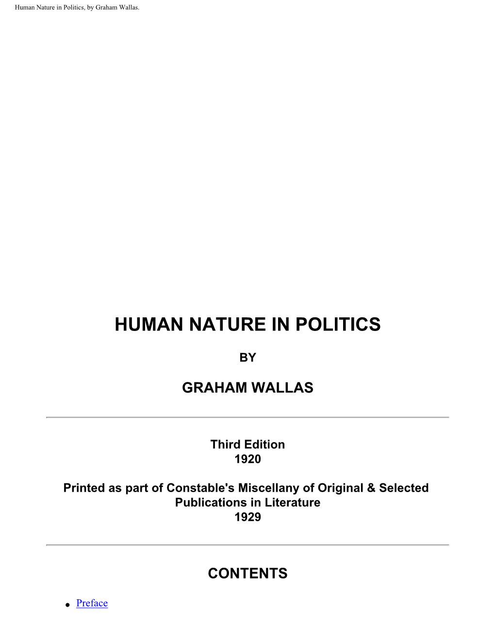 Human Nature in Politics, by Graham Wallas