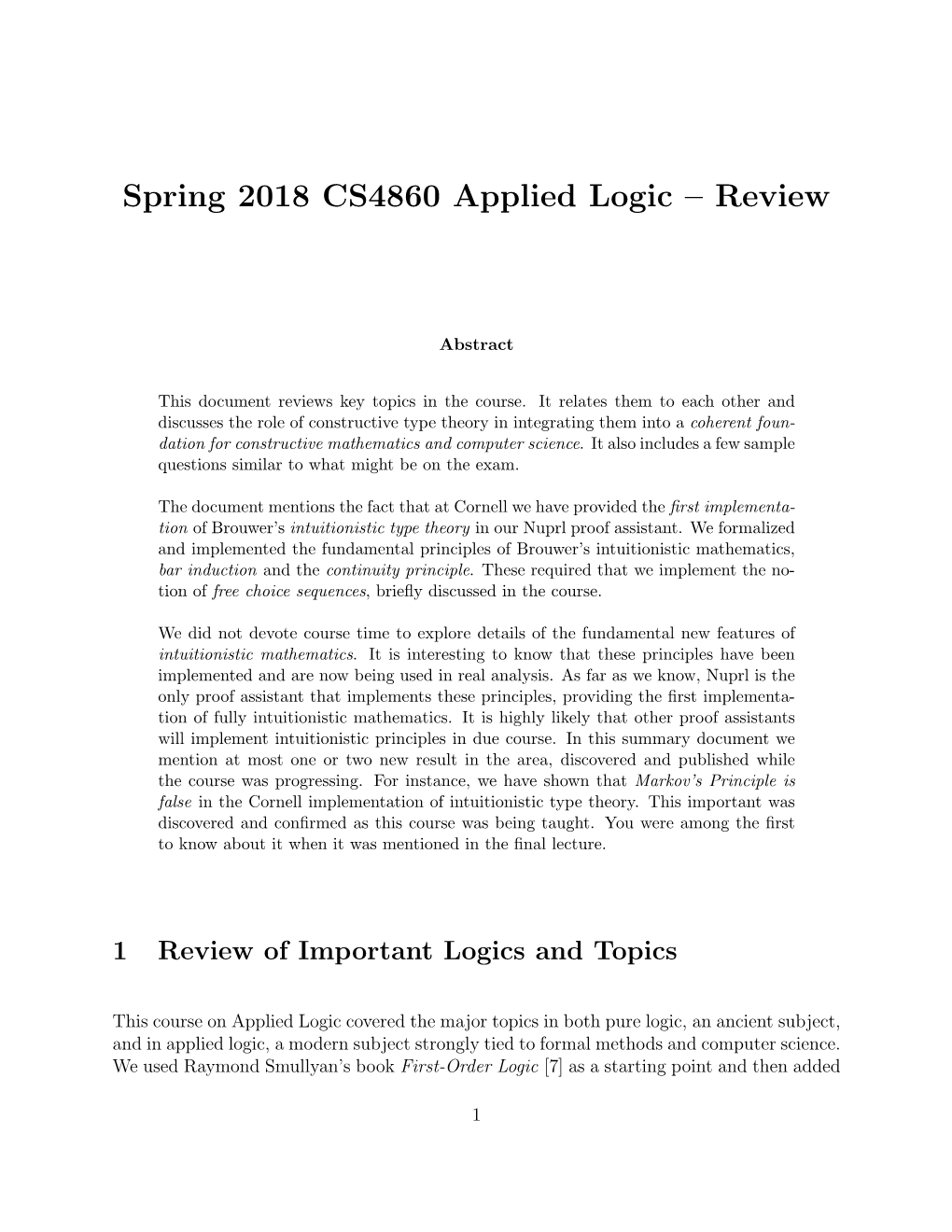 Spring 2018 CS4860 Applied Logic – Review