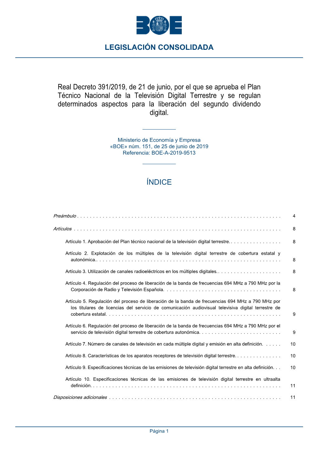 Real Decreto 391/2019, De 21 De Junio, Por El Que Se Aprueba El Plan