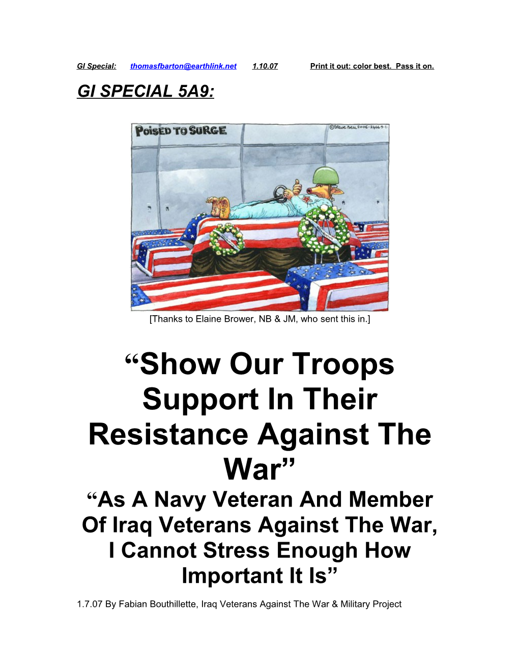 Show Our Troops Support in Their Resistance Against the War