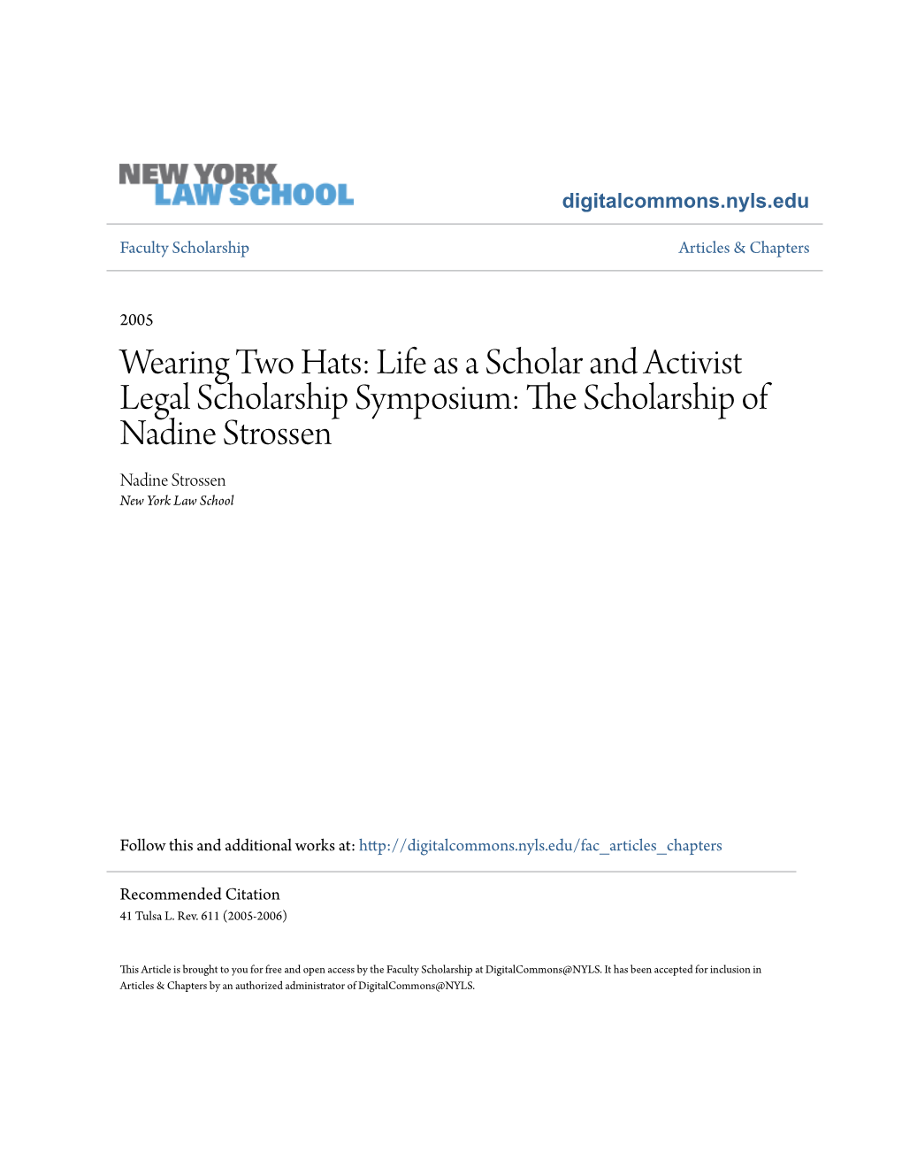 The Scholarship of Nadine Strossen