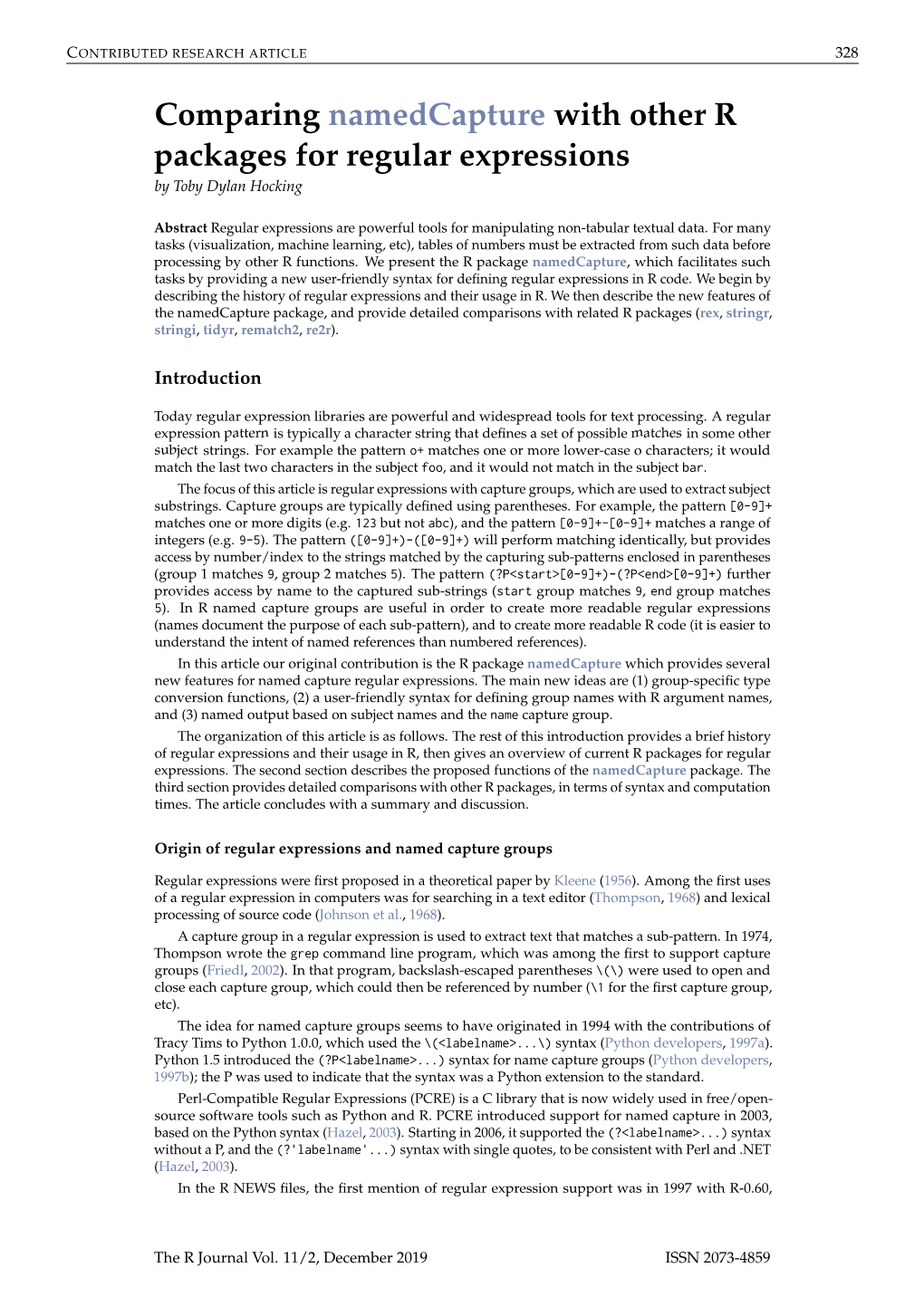 Comparing Namedcapture with Other R Packages for Regular Expressions by Toby Dylan Hocking