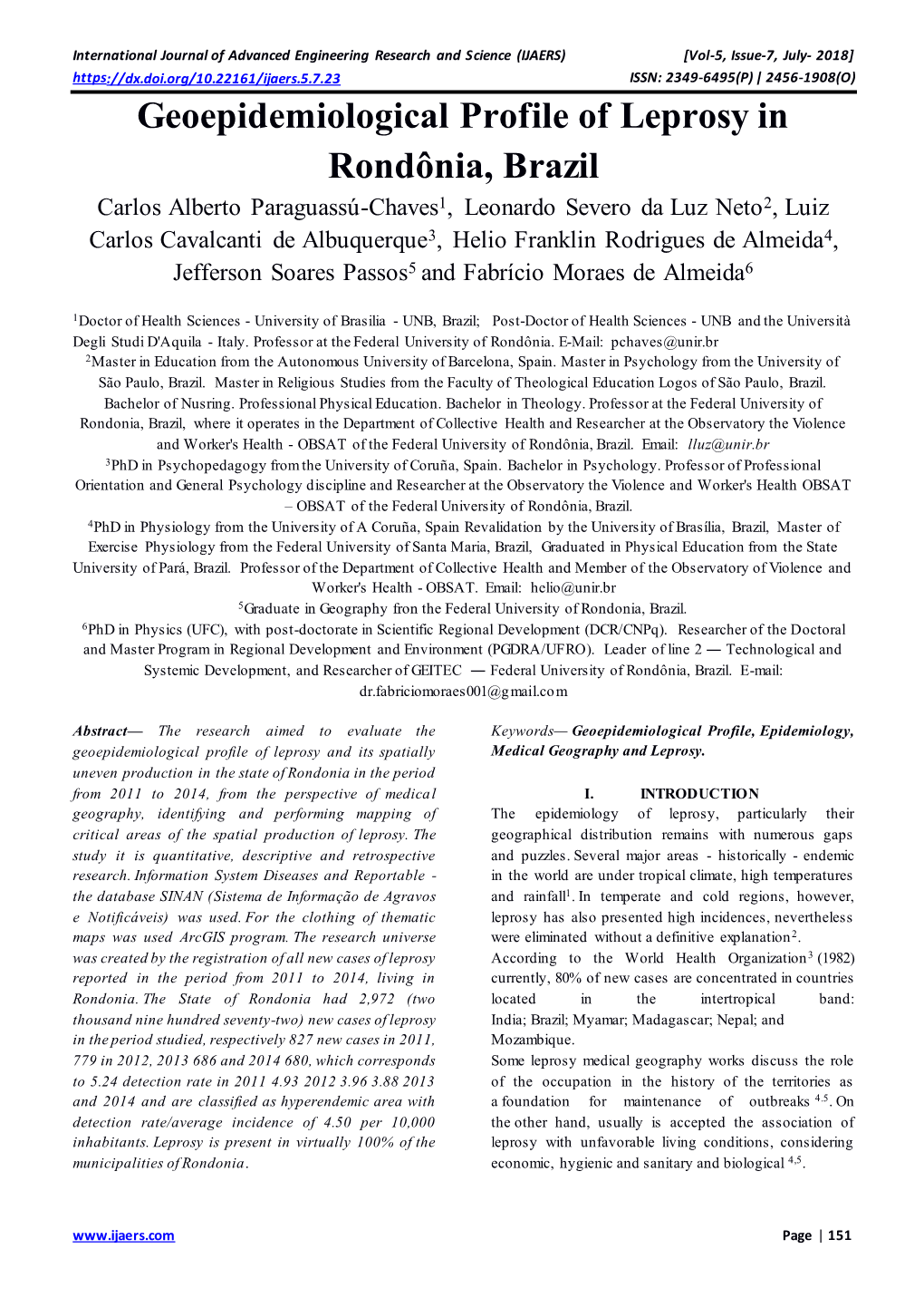 Geoepidemiological Profile of Leprosy in Rondônia, Brazil