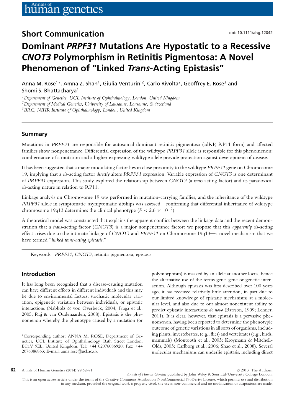 Dominant PRPF31 Mutations Are Hypostatic to a Recessive CNOT3 Polymorphism in Retinitis Pigmentosa: a Novel Phenomenon of “Linked Trans-Acting Epistasis”