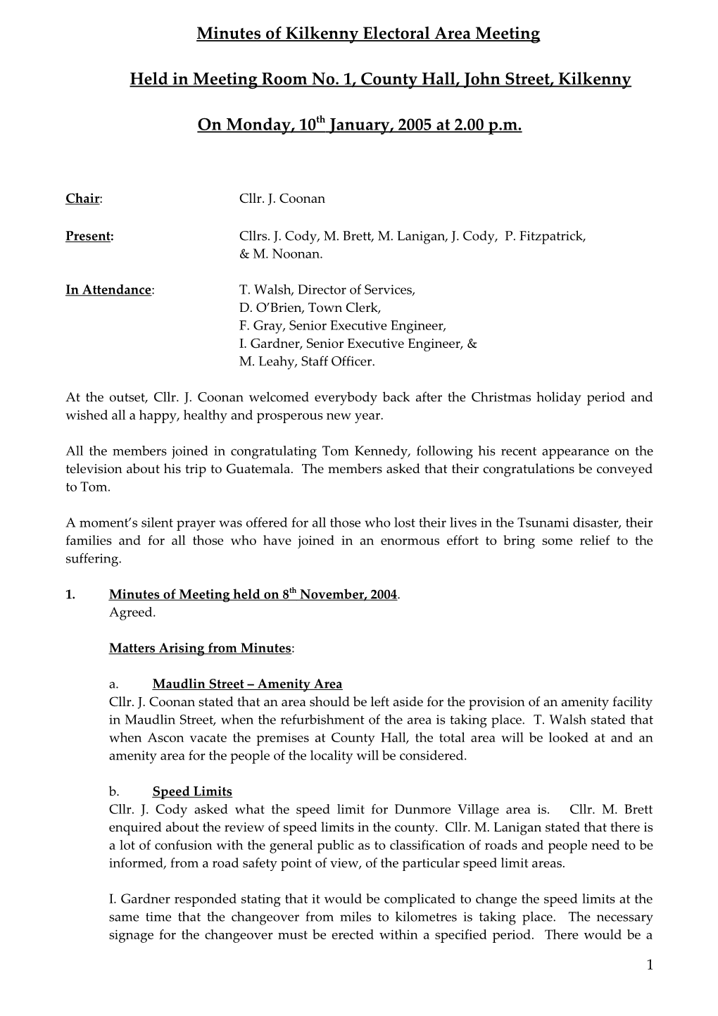 Minutes of Kilkenny Electoral Area Meeting