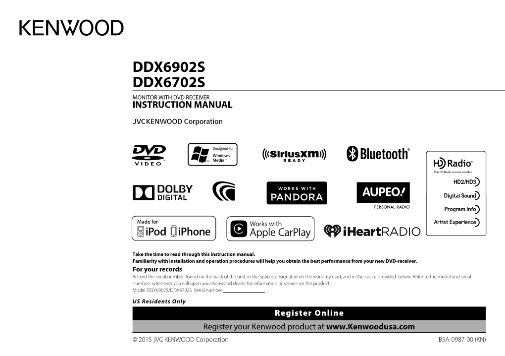 Ddx6902s Ddx6702s Monitor with Dvd Receiver Instruction Manual